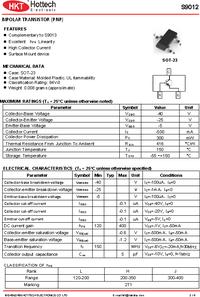 S9012, Транзистор PNP 25В 0.5А HFE=120…400 0.3Вт [SOT-23-3], Hottech ...