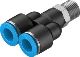 QSY-1/4-10, Y Threaded Adaptor, Push In 10 mm to Push In 10 mm, Threaded-to-Tube Connection Style, 153144