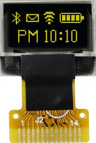 MCOT064032A1V-YI, Графический OLED дисплей, 64 x 32 пикселей, Желтый на Черном, 3В, I2C, 14.5мм x 11.6мм, -40 °C