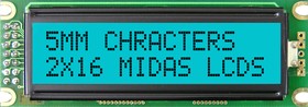 Фото 1/2 MD21605D6W-FPTLRGB LCD LCD Display, 2 Rows by 16 Characters