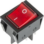 36-2343, Выключатель клавишный 250V 25А (4с) ON-OFF красный с подсветкой (RWB-502)