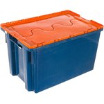 Ящик п/э 600х400х350 сплошной, синий с оранжевой крышкой 18661