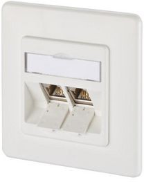 1309121002-E, Network Wall Outlet CAT6a 41x85x85mm 2x RJ45 Wall Mount 1A 60VDC White