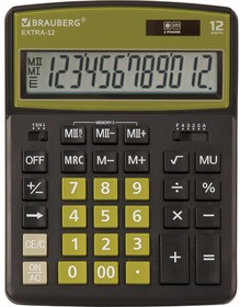 Фото 1/10 Калькулятор настольный BRAUBERG EXTRA-12-BKOL (206x155 мм), 12 разрядов, двойное питание, ЧЕРНО-ОЛИВКОВЫЙ, 250471