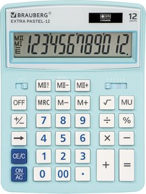 Фото 1/10 Калькулятор настольный BRAUBERG EXTRA PASTEL-12-LB (206x155 мм), 12 разрядов, двойное питание, ГОЛУБОЙ, 250486