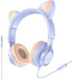 Фото 1/4 Наушники HOCO W36 Cat Ear 3.5мм, накладная, "ушки", 1.2м (сиреневый)