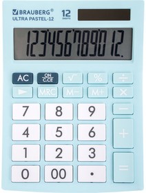 Фото 1/10 Калькулятор настольный BRAUBERG ULTRA PASTEL-12-LB (192x143 мм), 12 разрядов, двойное питание, ГОЛУБОЙ, 250502
