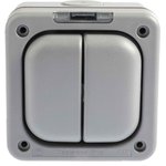 K56402GRY, Grey Outdoor Light Switch, 1 Way, 2 Gang, Masterseal