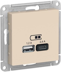 Фото 1/4 Розетка USB AtlasDesign тип A+C 5В/2.4А 2х5В/1.2А механизм беж. SE ATN000239