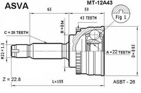 MT12A43, ШРУС НАРУЖНЫЙ 22X54X25 MITSUBISHI LANCER/MIRAGE