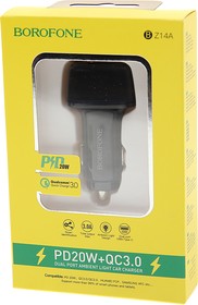 BZ14A black, Устройство зарядное в прикуриватель 1USB + 1 Type C 12V черное BOROFONE