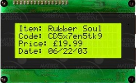 LCD2041, Character LCD with Serial Interface - 20x4 Black Text on Yellow-Green Background - 5VDC.