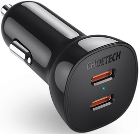 Фото 1/2 Зарядное устройство в авто Choetech 40 Вт Dual USB C (TC0008-V2-BK)