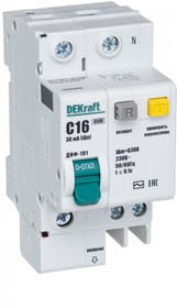 Фото 1/9 Выключатель автоматический дифференциального тока 2п (1P+N) C 16А 30мА тип AC ДИФ-101 со встроен. защит. от сверхтоков DEKraft 15157DEK
