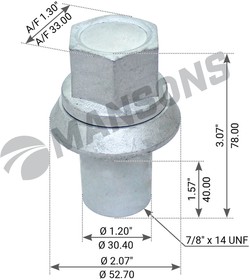 900.462, Гайка колеса VOLVO (7/8'-14unf 38x78.5x52.8x33) MANSONS