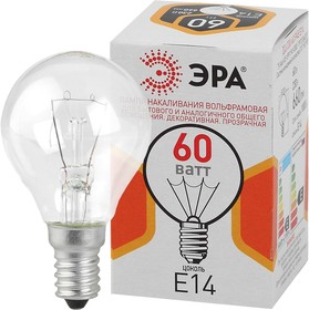 Лампочка ЭРА P45 60Вт Е14 / E14 230В шар прозрачный цветная упаковка Б0039138