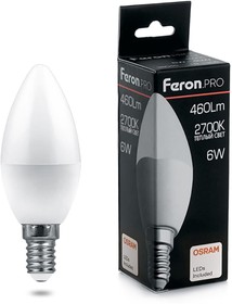 Фото 1/2 38044, Лампа светодиодная LED 6вт Е14 теплый матовая свеча Feron.PRO