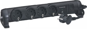 Фото 1/3 Legrand Черный Удлинитель 4x2К+З с выкл., кабель 1,5м, с защитой от перепадов напряжения, фиксир. поворотный блок, возможно крепление к стен