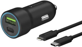 Фото 1/2 11297, АЗУ USB-C + USB A, PD 3.0, QC 3.0, 20W, дата-кабель USB-C - Lightning (MFI), 1.2м, черный, Deppa