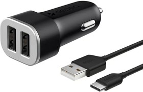 Фото 1/6 11284, АЗУ 2 USB 2.4А + кабель USB Type-C, черный, Deppa