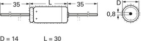 Electrolytic capacitor, 15 µF, 450 V (DC), -10/+30 %, axial, Ø 14 mm