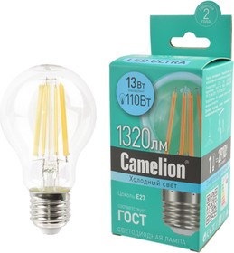 Camelion LED13-A60-FL/845/E27 Филамент 13Вт E27 4500K BL1, Лампа светодиодная