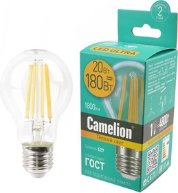Camelion LED20-A60-FL/830/E27 Филамент 20Вт E27 3000K BL1, Лампа светодиодная