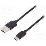 AK-300136-018-S, Cable; USB 2.0; USB A plug,USB C plug; nickel plated; 1.8m; black