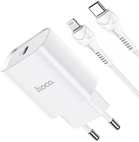 Фото 1/2 Зарядное устройство HOCO N14 1xUSB-C, 3А, PD20W + USB-C кабель Lightning 8-pin, 1м (белый)