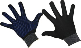 Фото 1/2 09-0262, Перчатки нейлоновые с частичным покрытием ладони и пальцев «Точка» ПВХ черные