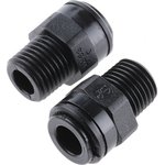 PM010802E, PM Series Straight Threaded Adaptor, R 1/4 Male to Push In 8 mm ...