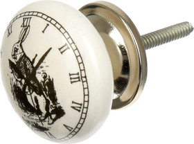 Керамическая ручка для мебели Blumen Haus Часы с кроликом цвет белый, рисунок черный 66239