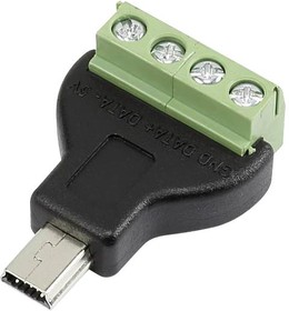 Фото 1/3 CLB-JL-8142, Разъем USB, End W/Terminals, Mini USB Типа B, Штекер, 4 вывод(-ов), Монтаж на Кабель, Вертикальный