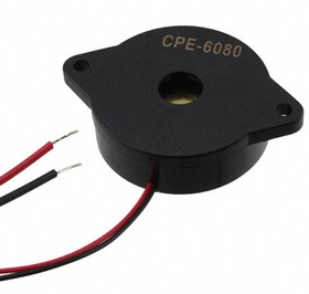 CPE-6080, Piezo Buzzers & Audio Indicators buzzer, 60.8 mm round, 14 mm deep, P, 50 V, panel mount w/ wires, no driving circuit