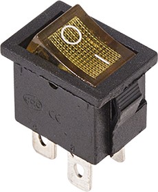 Фото 1/4 36-2192, Выключатель клавишный 250V 6А (4с) ON-OFF желтый с подсветкой Mini (RWB-207, SC-768)