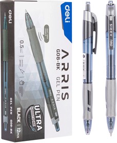 Ручка гелев. автоматическая Deli Arris EG08-BK прозрачный/серый d=0.5мм черн. черн. резин. манжета