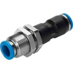 QSSK-4, QS Series Bulkhead Tube-to-Tube Adaptor, Push In 4 mm to Push In 4 mm ...
