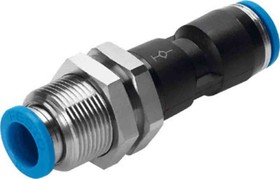 QSSK-4, QS Series Bulkhead Tube-to-Tube Adaptor, Push In 4 mm to Push In 4 mm, Tube-to-Tube Connection Style, 130637