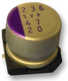 Фото 1/3 25SVP10M, Polymer Aluminium Electrolytic Capacitor, 10 мкФ, 25 В, Radial Can - SMD, OS-CON SVP Series