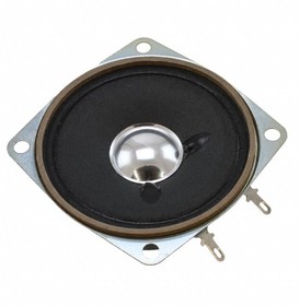 GF0668, Speakers & Transducers speaker, 66 mm square, 29 mm deep, paper, ferrite, 3 W, 8 ohm, 300 Hz, solder eyelets