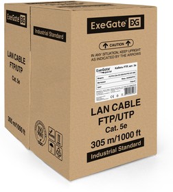 Фото 1/7 Кабель Exegate FTP 4 пары кат.5e Exegate медь, экран, 305м pullbox, серый