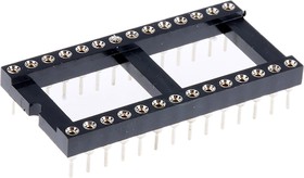 Фото 1/2 W30528TRC, 2.54mm Pitch Vertical 28 Way, Through Hole Turned Pin Open Frame IC Dip Socket, 5A