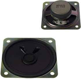 GF0576, Speakers & Transducers speaker, 57 mm square, 18.5 mm deep, paper, ferrite, 250 mW, 8 ohm, 380 Hz, solder eyelets