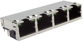 SS-74800-125, Modular Connectors / Ethernet Connectors 1 x 4 Mid-Plane Jack Green LEDs 1G0.125IN