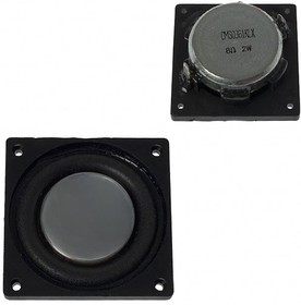 CMS0361KLX, Speakers & Transducers speaker, 36 mm square, 14.5 mm deep, paper, Nd-Fe-B, 2 W, 8 ohm, 230 Hz, solder eyelets