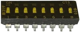 219-8LPST, SPST Black Slide (Standard), Notch 2.54mm 8 SMD-16P,6.7x21.8mm DIP Switches