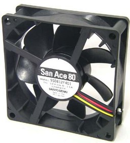 9S0824L4011, San Ace 9S Series Axial Fan, 24 V dc, DC Operation, 40m³/h, 960mW, 40mA Max, 80 x 80 x 25mm
