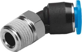 QSW-3/8-12, Elbow Threaded Adaptor, R 3/8 Male to Push In 12 mm, Threaded-to-Tube Connection Style, 130603