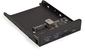 Фото 1/8 EX283578RUS, Планка USB на переднюю панель ExeGate U3H-621, 3,5", 2*USB3.0+1*TypeC+1*SD+TF card, черная, металл, подсоединение к мат. плате