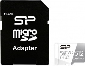 Фото 1/7 SP512GBSTXDA2V20SP, Флеш карта microSD 512GB Silicon Power Superior A1 microSDXC Class 10 UHS-I U3 100/80 Mb/s (SD адаптер)